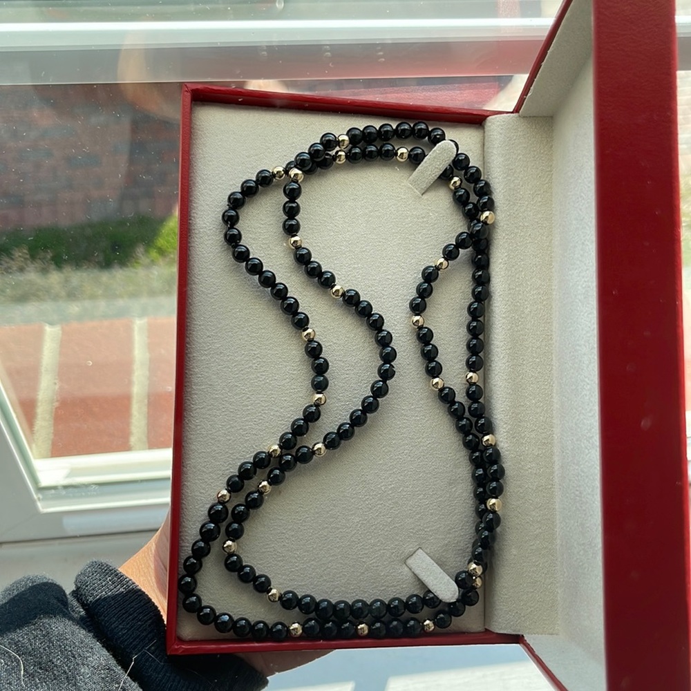 Black Jade & Gold Station Rope Necklace